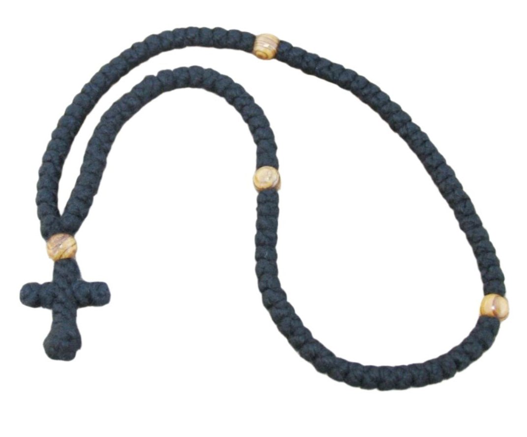 100-knot Greek-style Prayer Rope (4 ply) with Olive Wood Beads