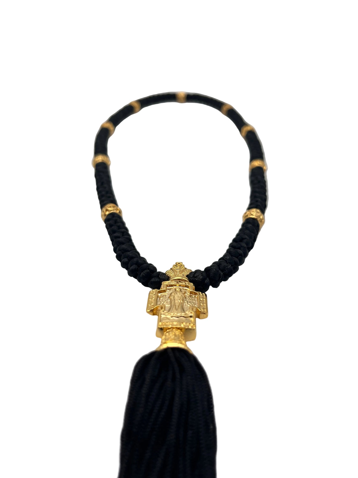 100-knot Prayer Rope with Metallic Beads and Metallic Cross (brass) Style No. 03 back zoomed