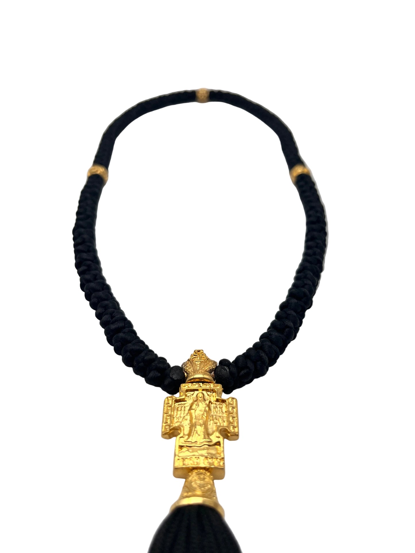 100-knot Prayer Rope with Metallic Beads and Metallic Cross (brass) Style No. 04 back zoomed