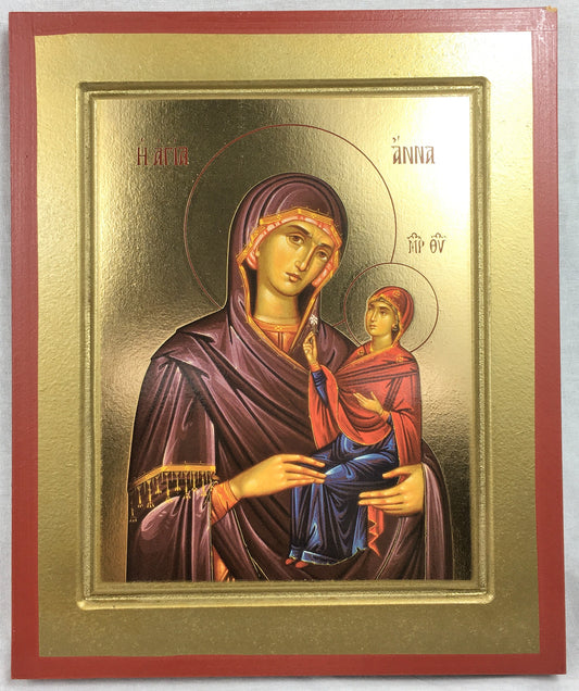 St. Anna with Theotokos, Silk Screen Icon on Wood