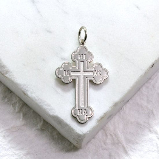 Sterling Silver Greek Baptismal Cross (Medium)