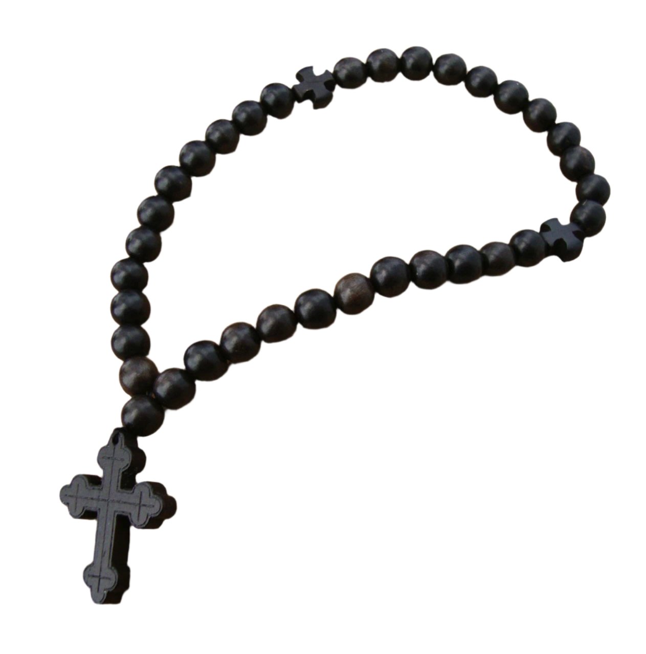 33-Bead Black Ebony Prayer Rope with Crosses