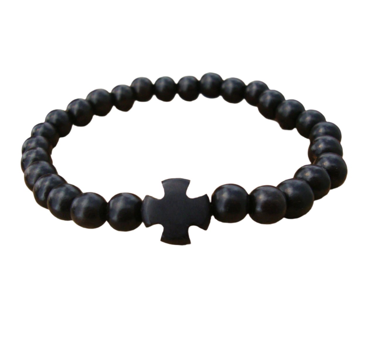 28-bead Black Ebony Prayer Rope Bracelet with Cross