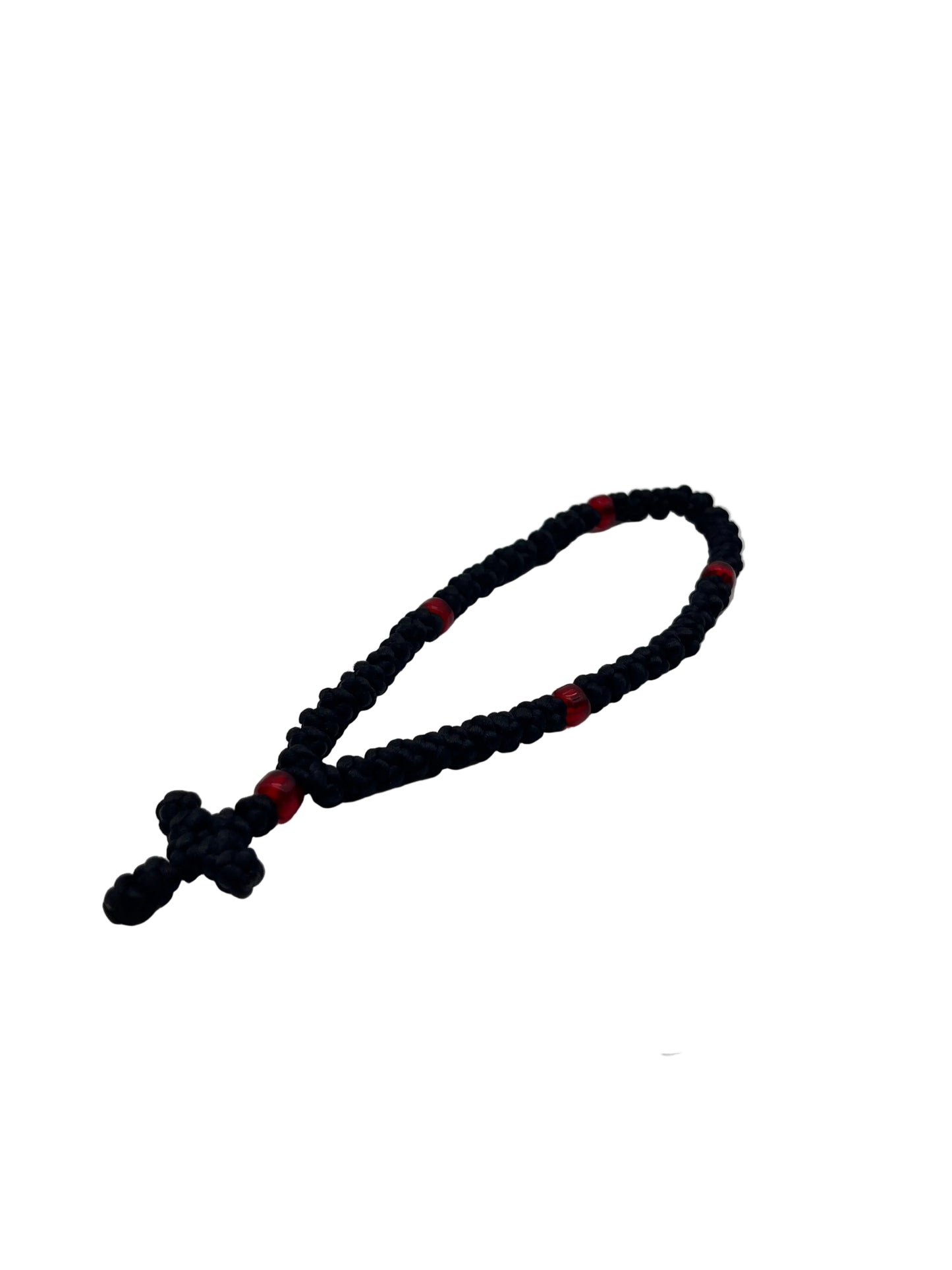 HTM 50-knot Black Satin Prayer Rope with Red Beads 2nd angle