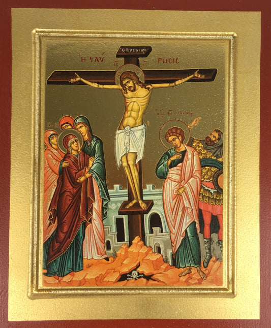 Crucifixion of Christ Icon, Silk Screen Icon on Wood