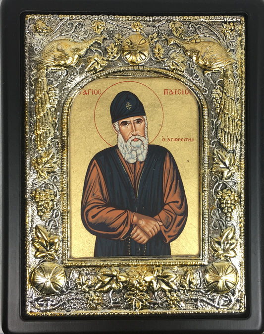 St. Paisios of Mt. Athos 4, Silk-screen Icon, Silver border