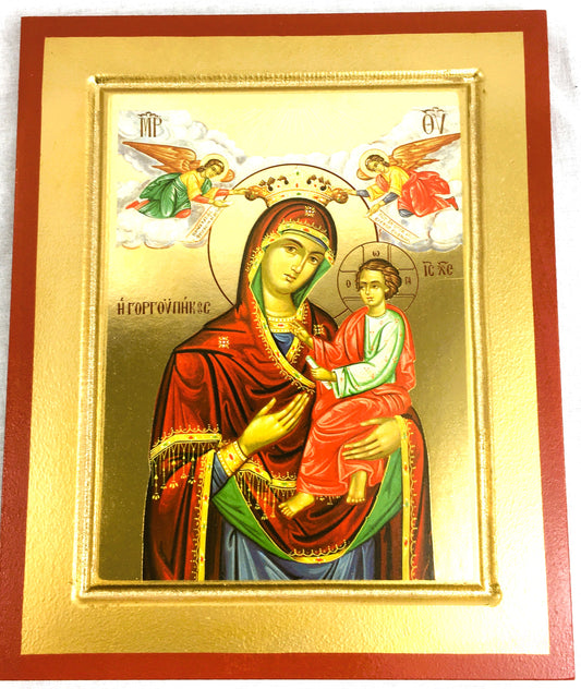 Theotokos, "She Who is Quick to Hear," Silk Screen Icon on Wood