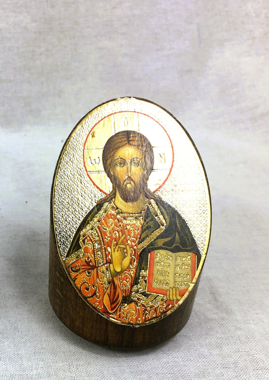[Damaged] Christ Pantocrator  - Small Wooden Icon 01