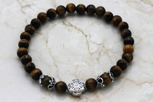 Brown Tiger Eye Prayer Bracelet (Semi-Precious Stone)