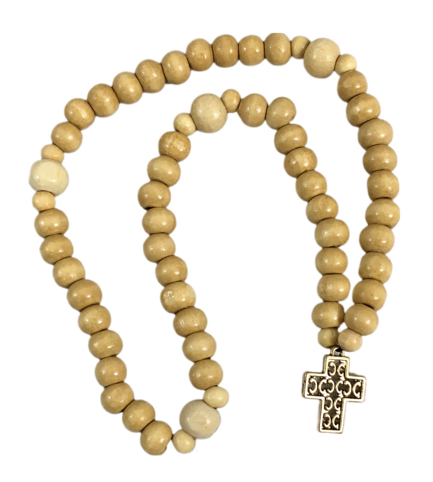 50-bead Blond Wooden Prayer Rope with Antique Cross