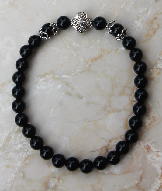 Black Onyx Prayer Bracelet (Semi-Precious Stone)