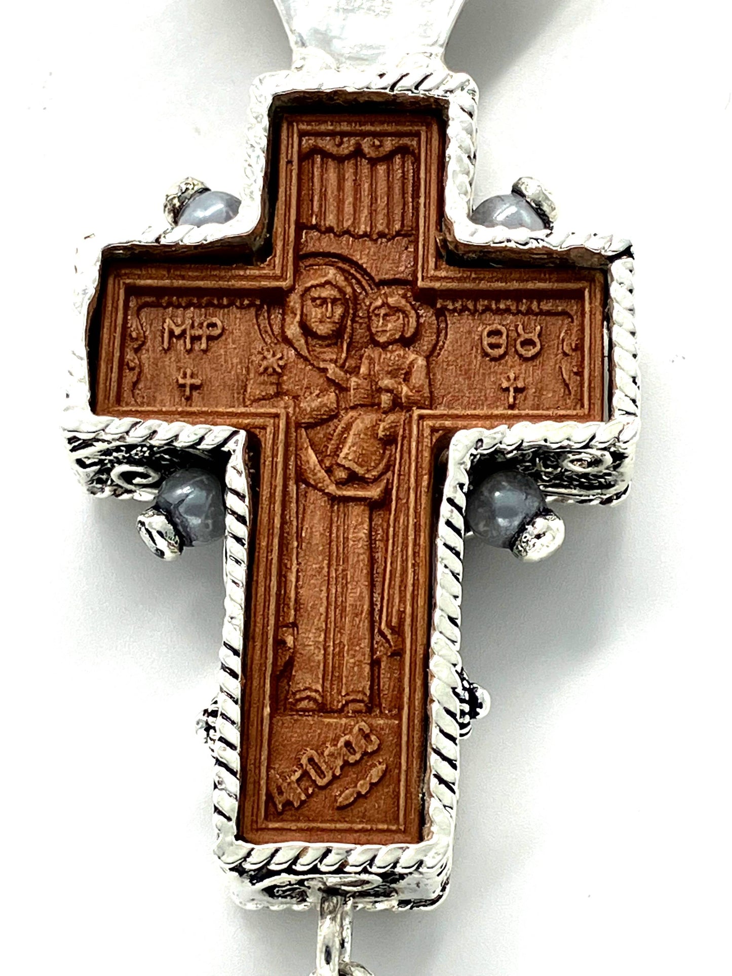 Jeweled Pectoral Cross - Style No. 13 (wooden bas-relief with decorated miter)