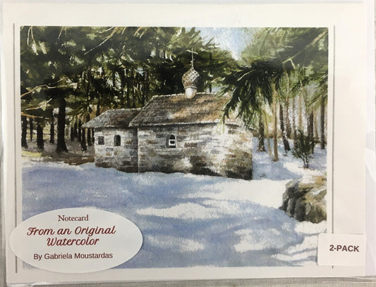 Chapel by Lake - winter with snow - Monastery 2-card pack