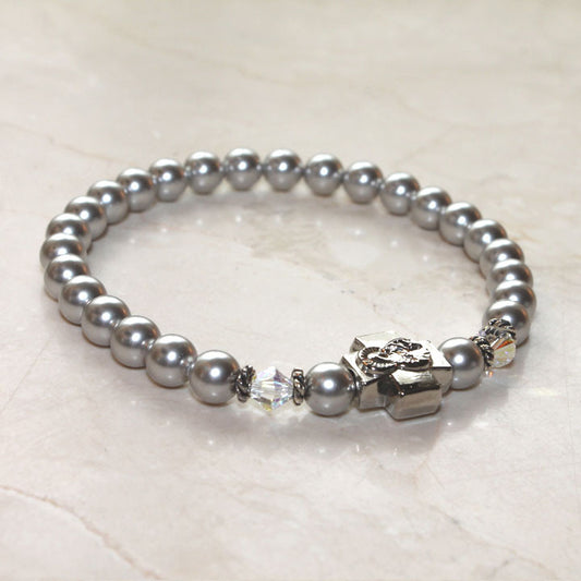 Silver Pearl Swarovski Pearl Prayer Bracelet