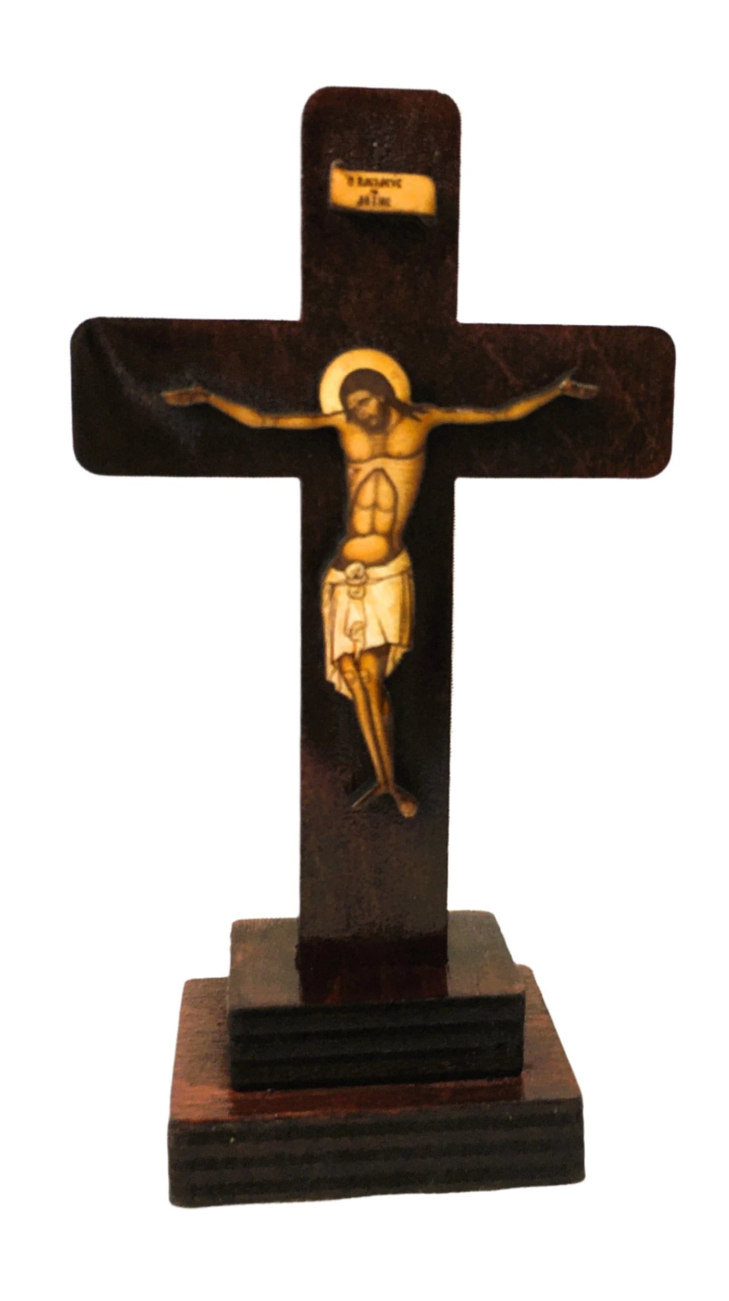 Wooden Standing Cross with Two-Level Base