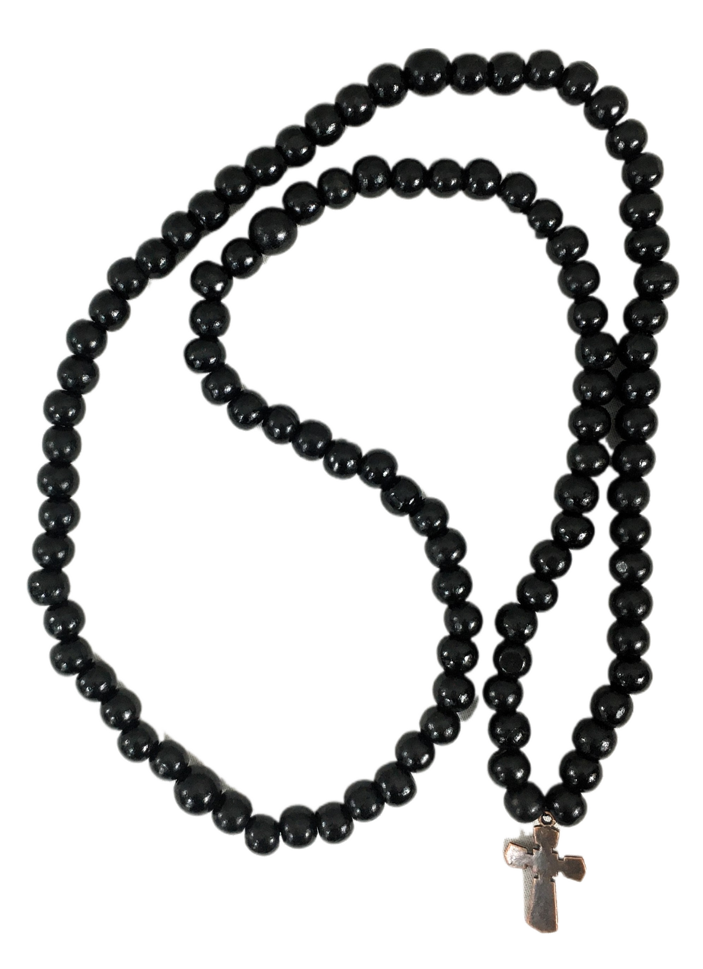 100-bead Black Wooden Prayer Rope with Metal Cross