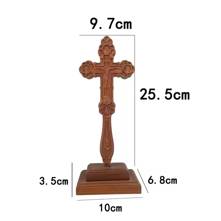 Wooden Standing Cross with Two-Level Wooden Base