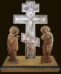 Wooden Standing Cross with Freestanding Side Icons