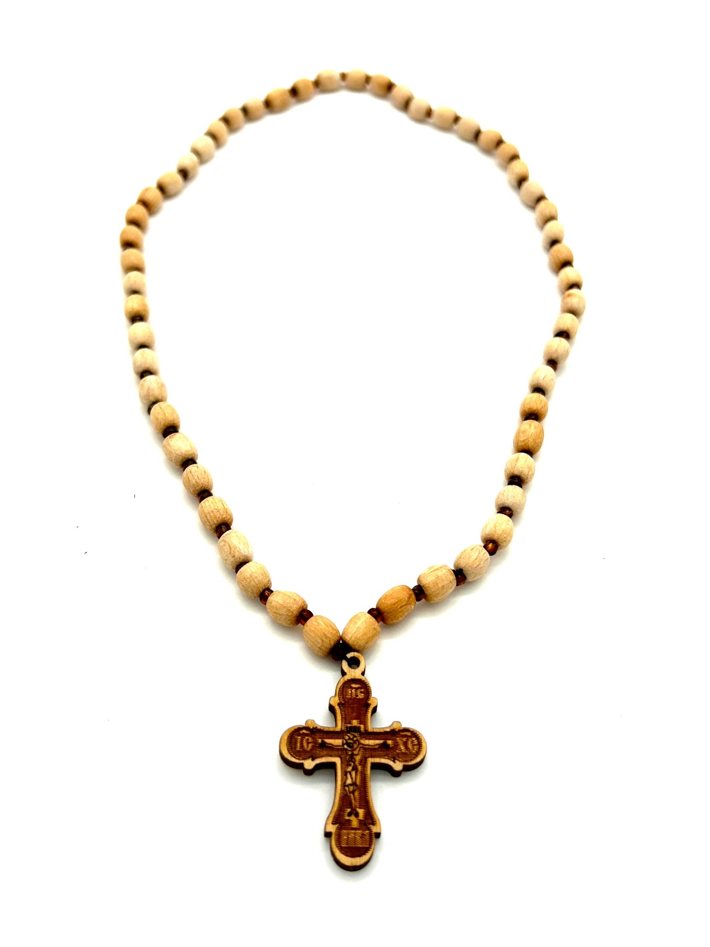 Wooden Necklace 02 (with Plastic Beads and Pendant Cross)
