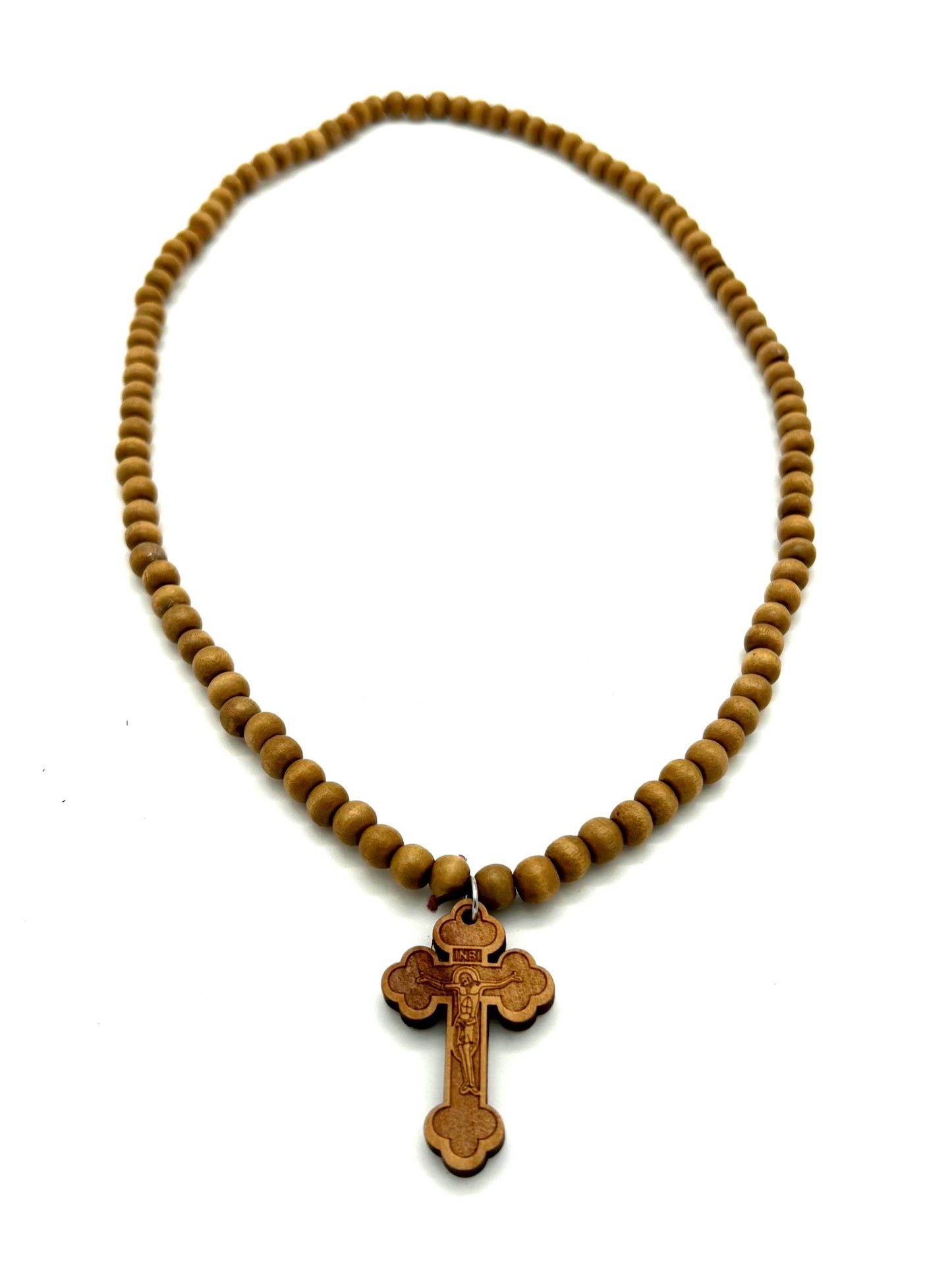 Wooden Necklace 03 (with Elastic Thread and Pendant Cross)