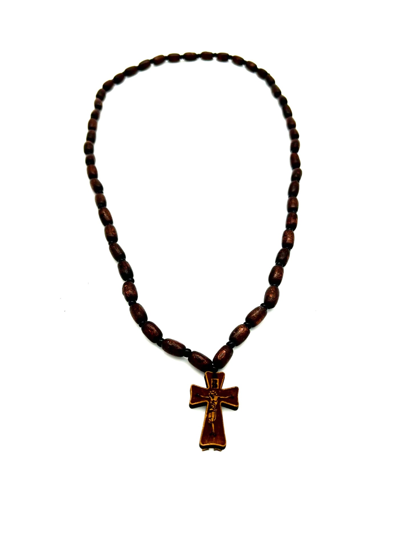 Wooden Necklace 04 (with Plastic Beads and Pendant Cross)
