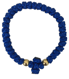 HTM 33-knot Blue Satin Prayer Rope with Cross and Beads