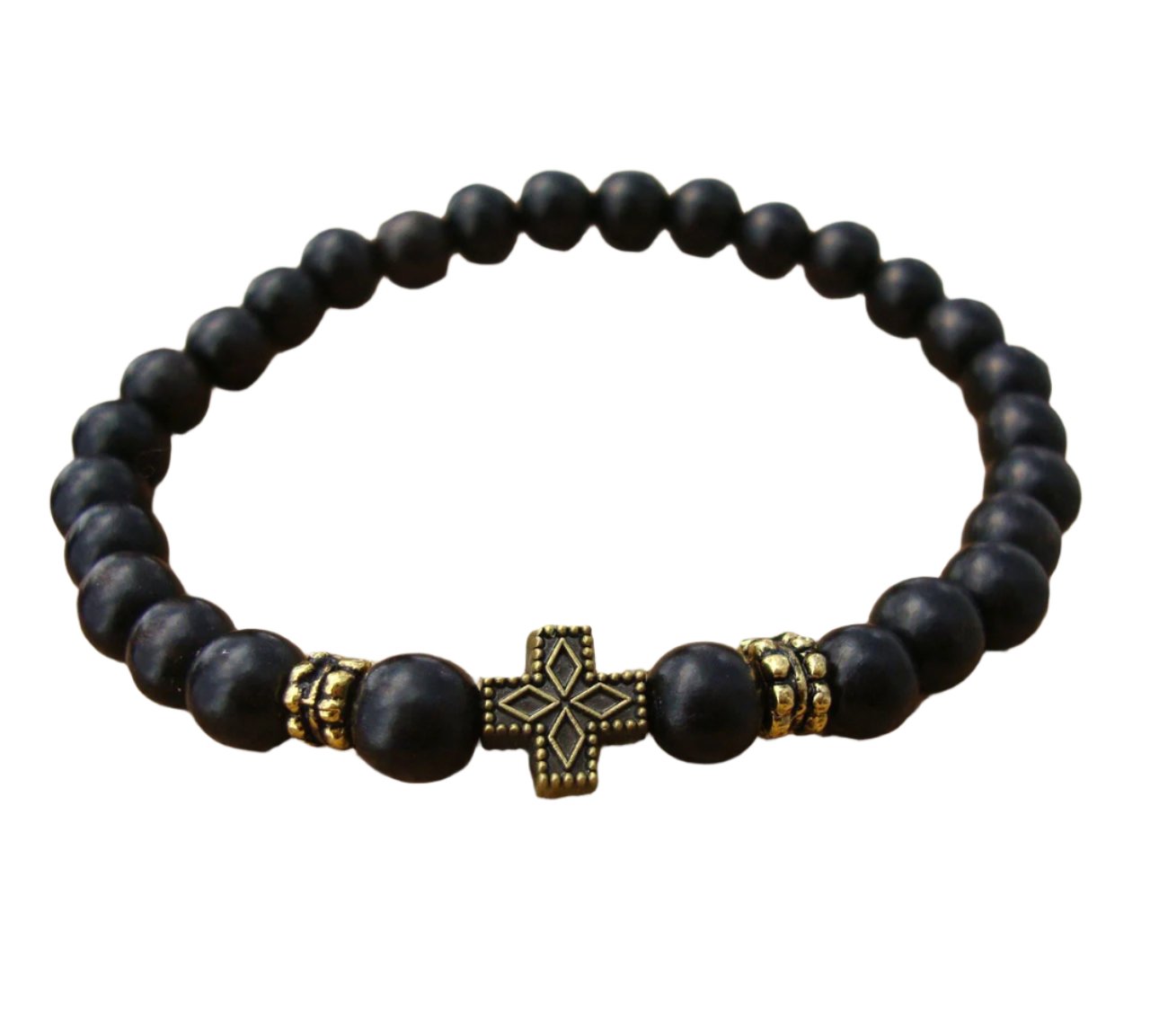 28-bead Black Ebony Prayer Rope with Cross and Metal Accents