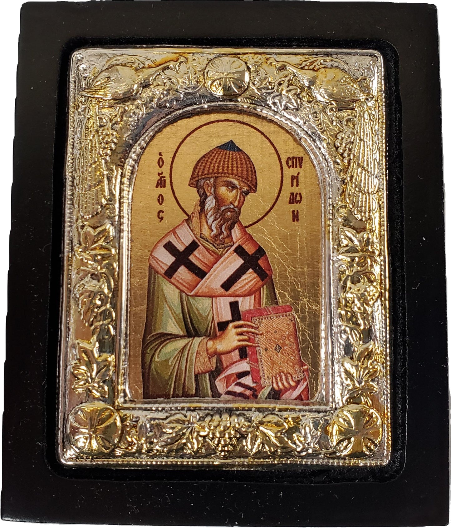 St. Spyridon, Small Rounded Metallic Icon
