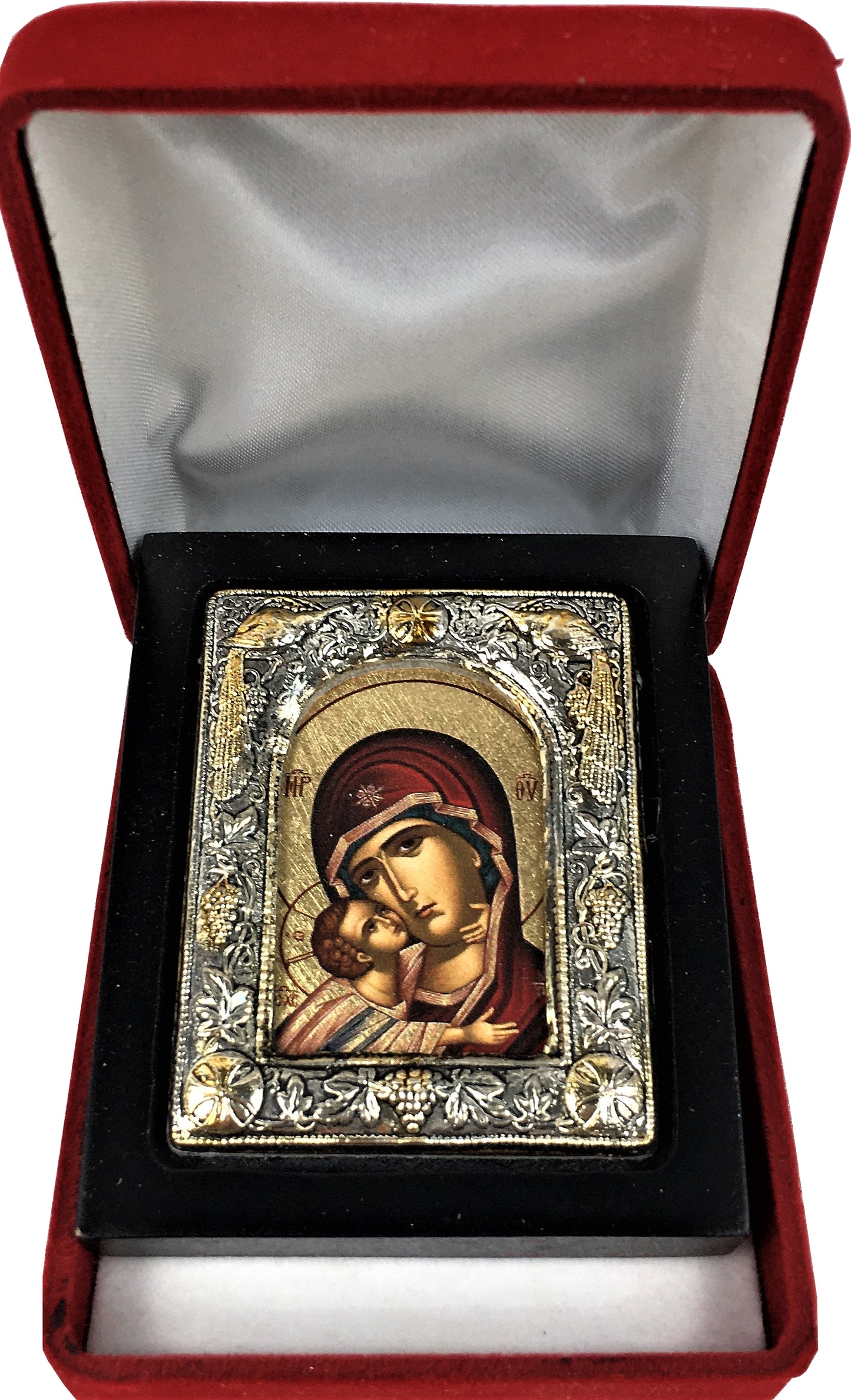 Theotokos - Eleusa, Small Icon, Silver Border