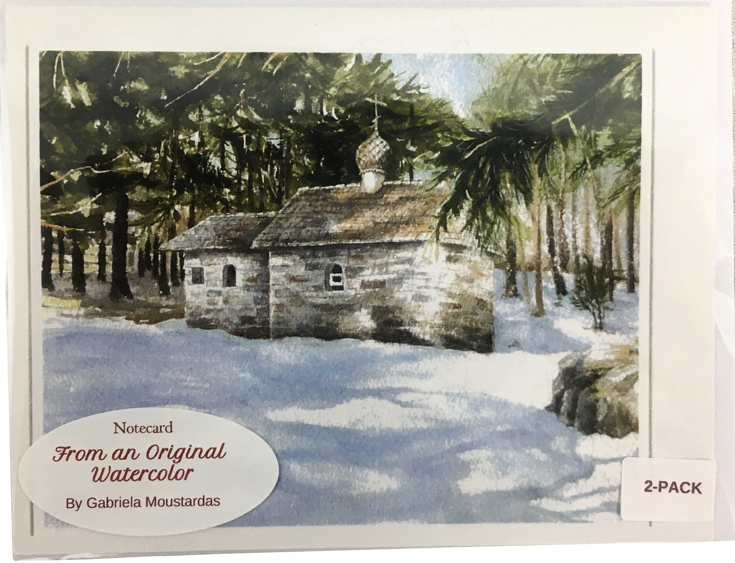 Chapel by Lake - winter with snow - Monastery 2-card pack