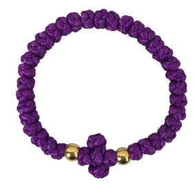 HTM 33-knot Purple Satin Prayer Rope with Cross and Golden Beads