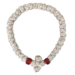 HTM 33-knot White Satin Prayer Rope with Red Beads and Cross