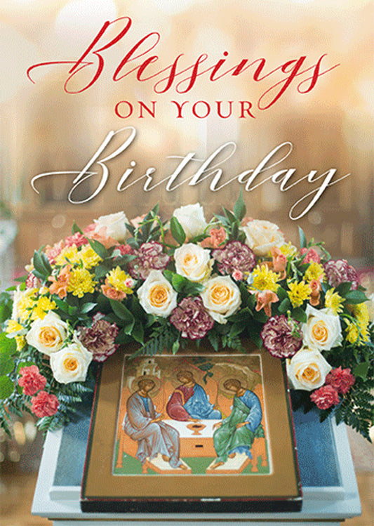 Blessings on Your Birthday (Icon with Flowers) card