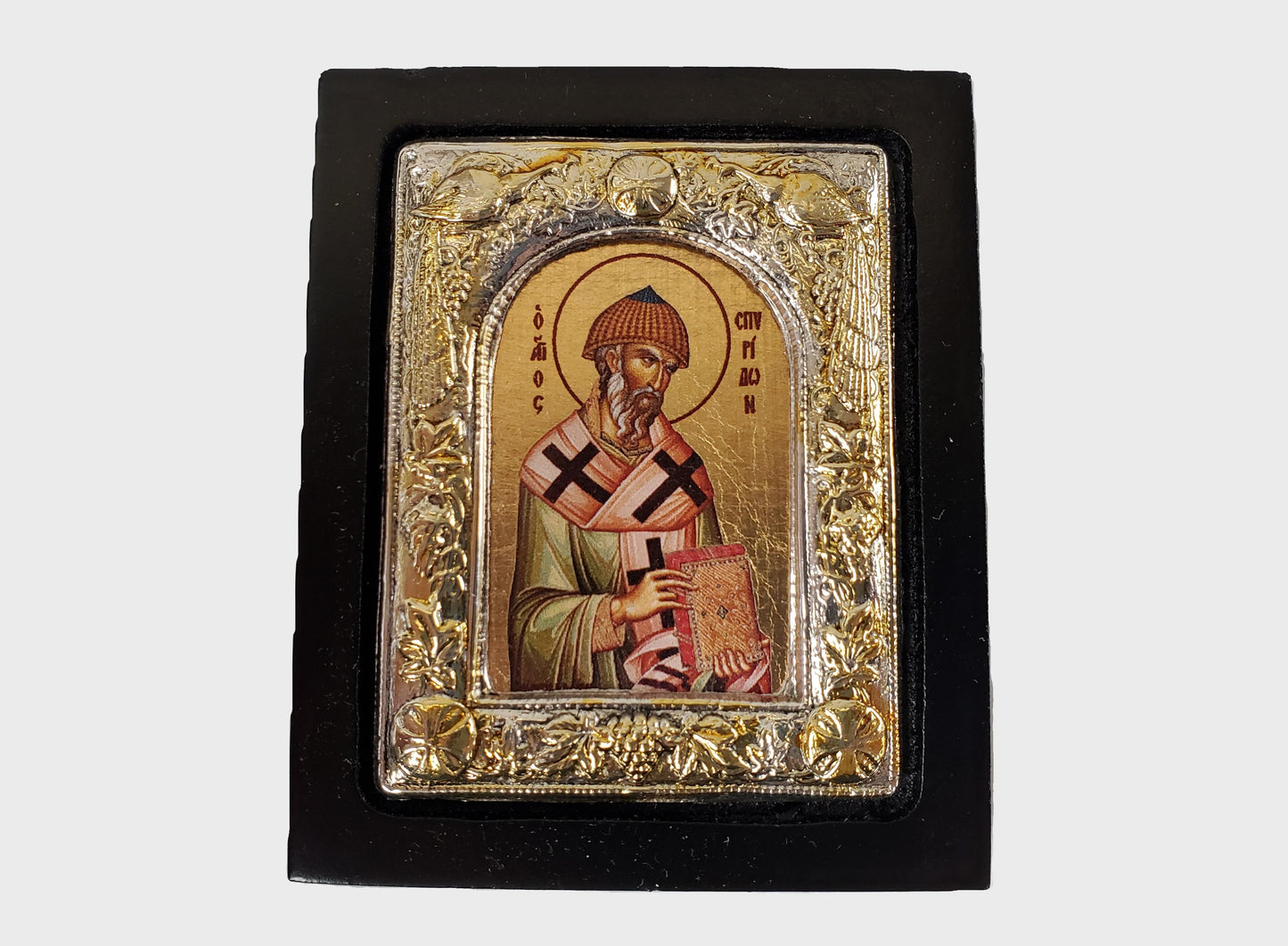 St. Spyridon, Small Rounded Metallic Icon