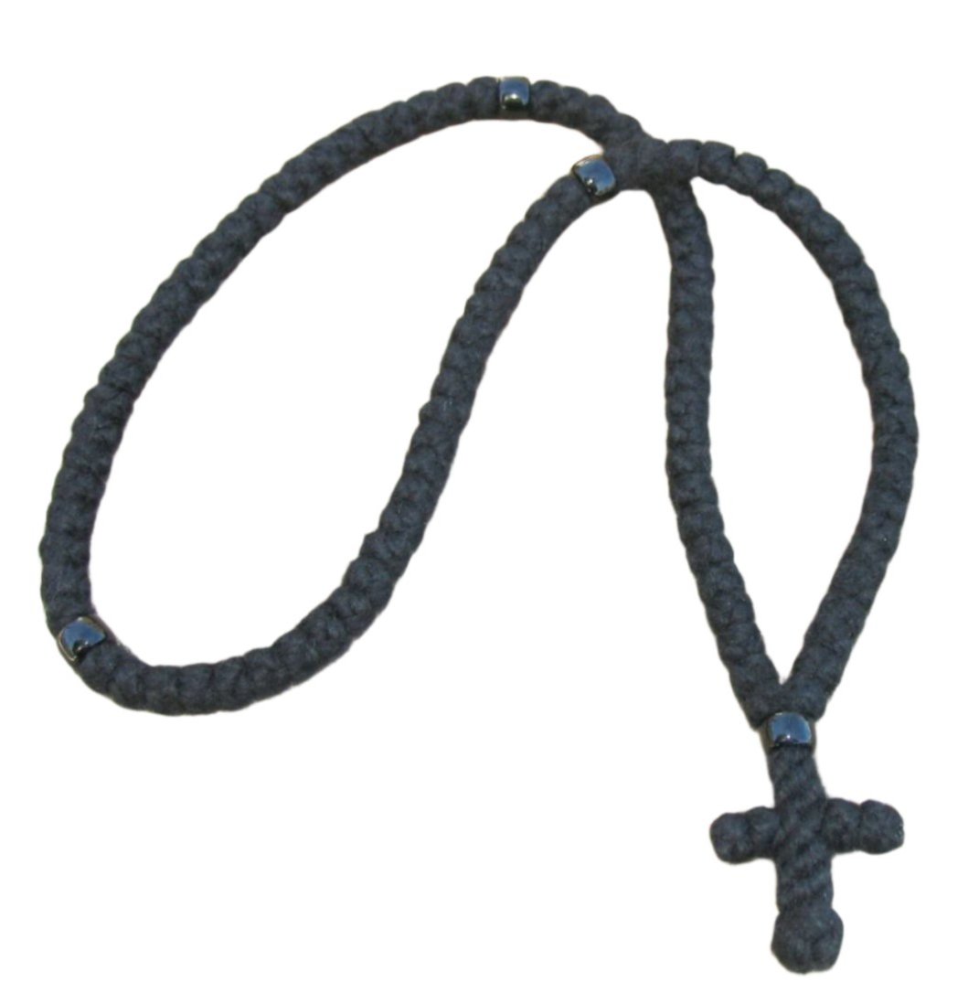 100-knot Greek-style Prayer Rope (4 ply) with Black Beads – Holy ...