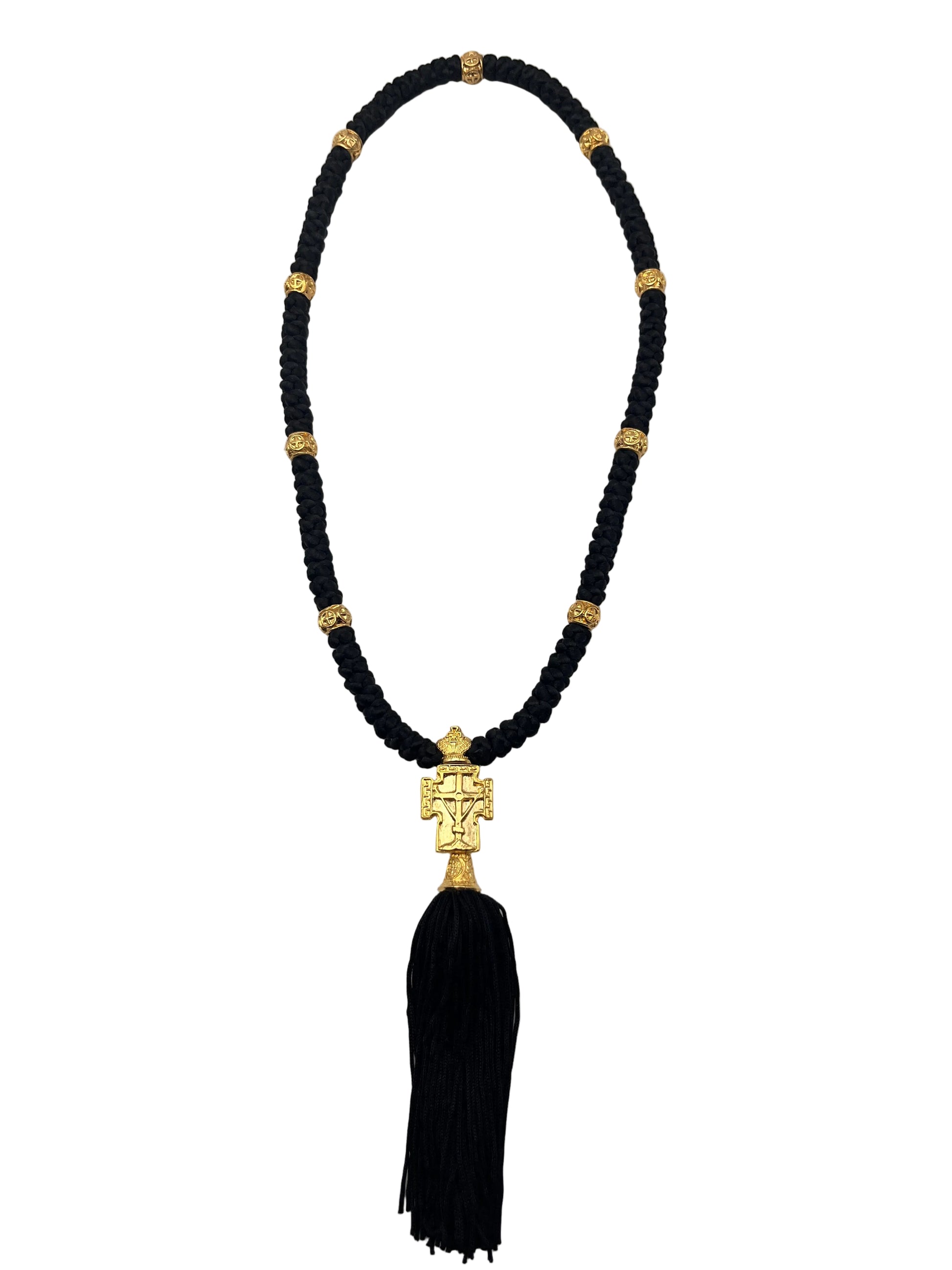 100-knot Prayer Rope with Metallic Beads and Metallic Cross (brass) Style No. 03