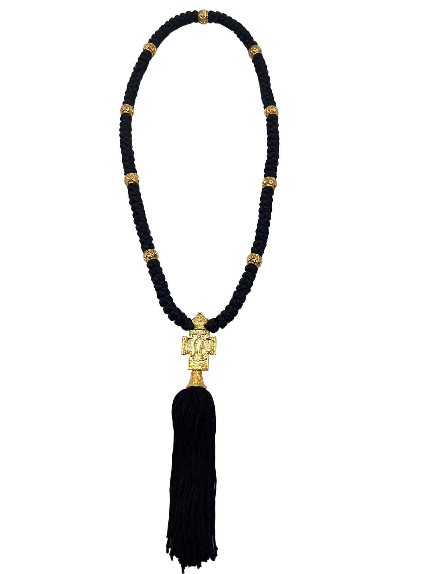 100-knot Prayer Rope with Metallic Beads and Metallic Cross (brass) Style No. 03 back