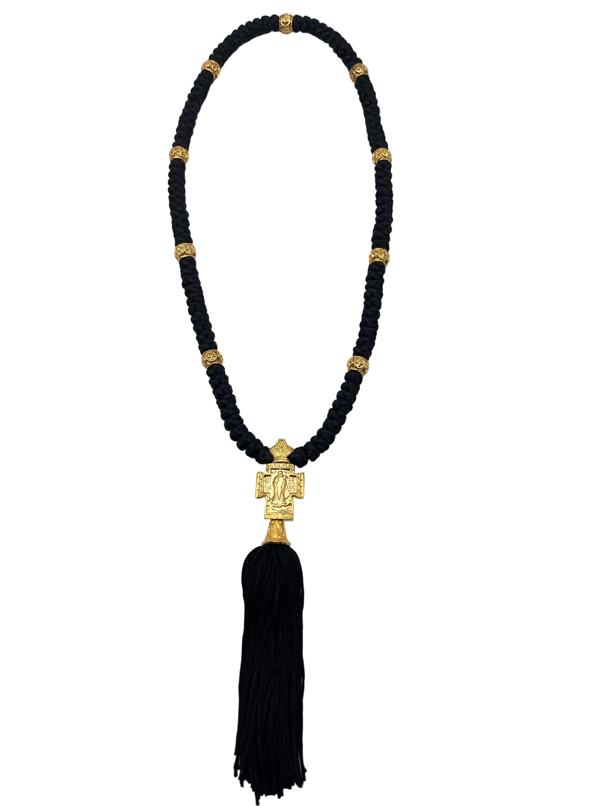 100-knot Prayer Rope with Metallic Beads and Metallic Cross (brass) Style No. 03 back