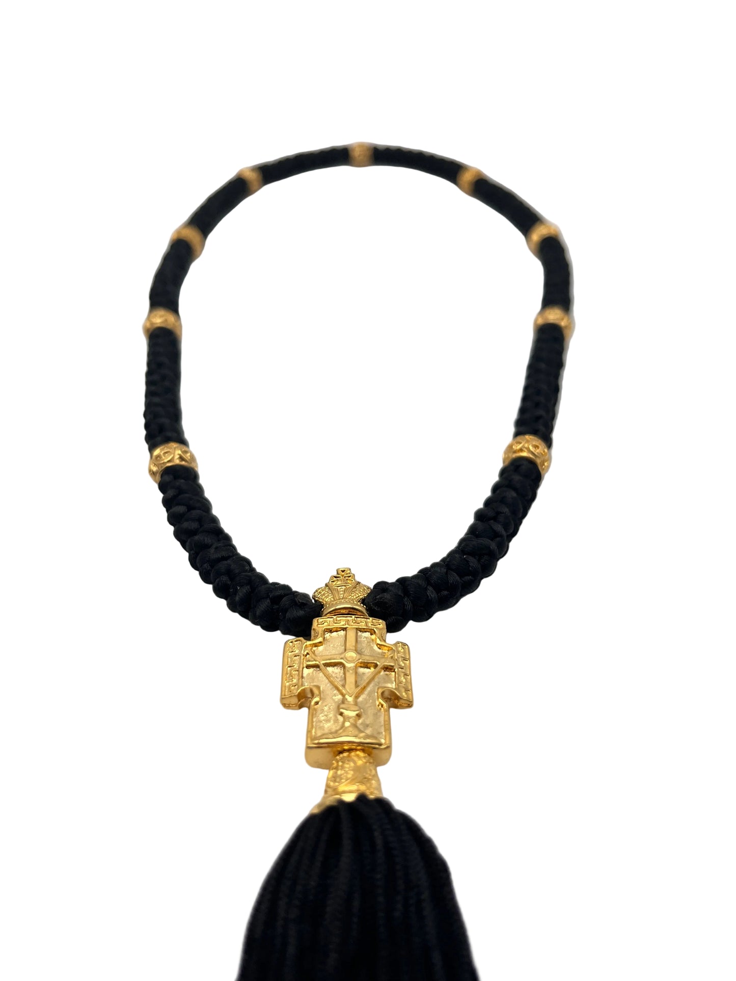 100-knot Prayer Rope with Metallic Beads and Metallic Cross (brass) Style No. 03 zoomed
