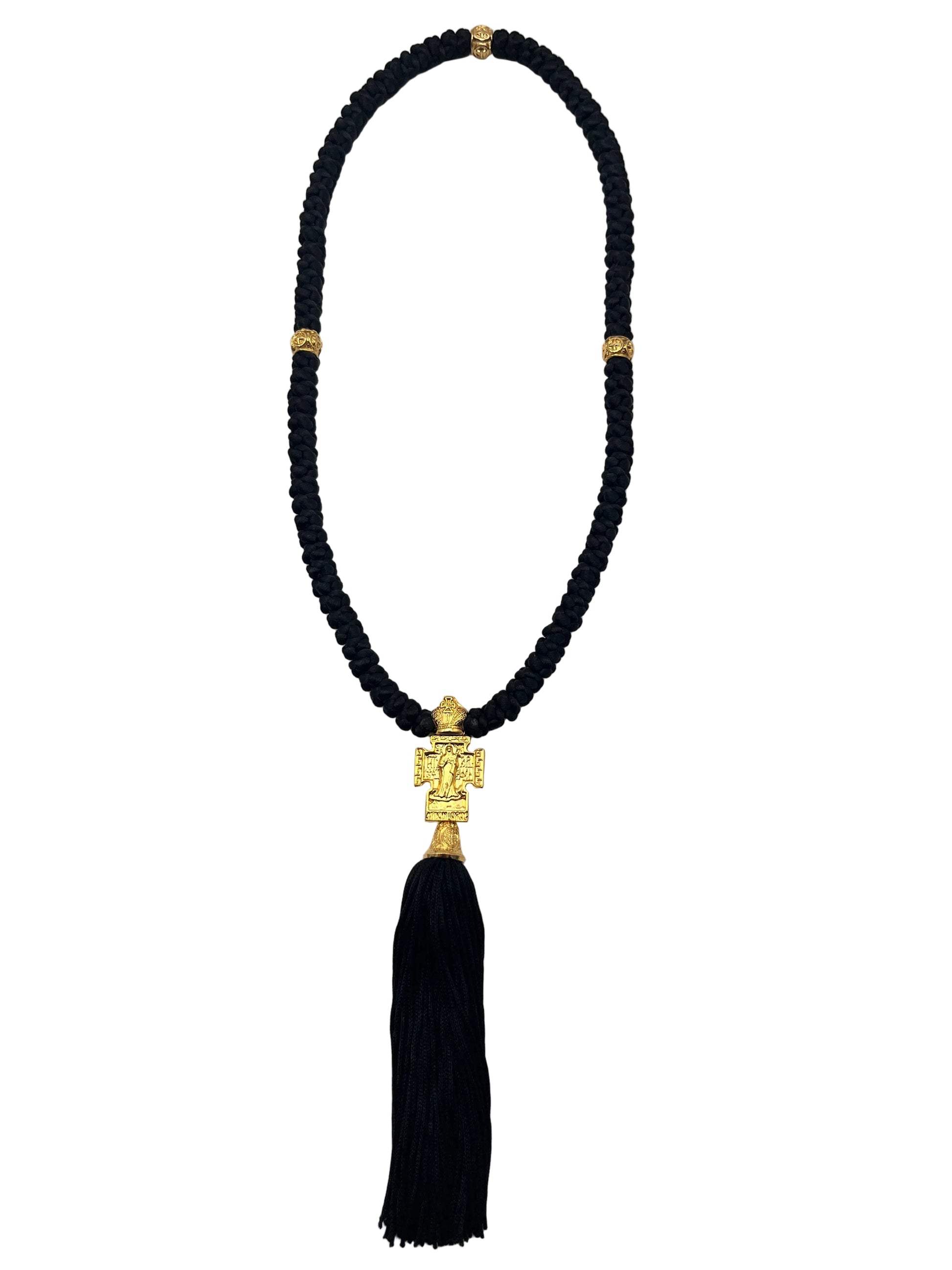 100-knot Prayer Rope with Metallic Beads and Metallic Cross (brass) Style No. 04 back