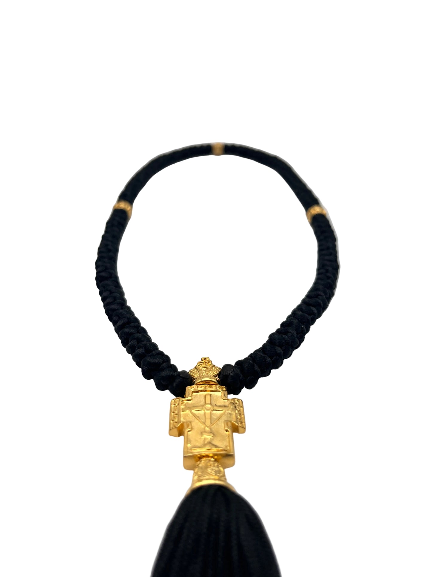 100-knot Prayer Rope with Metallic Beads and Metallic Cross (brass) Style No. 04 zoomed