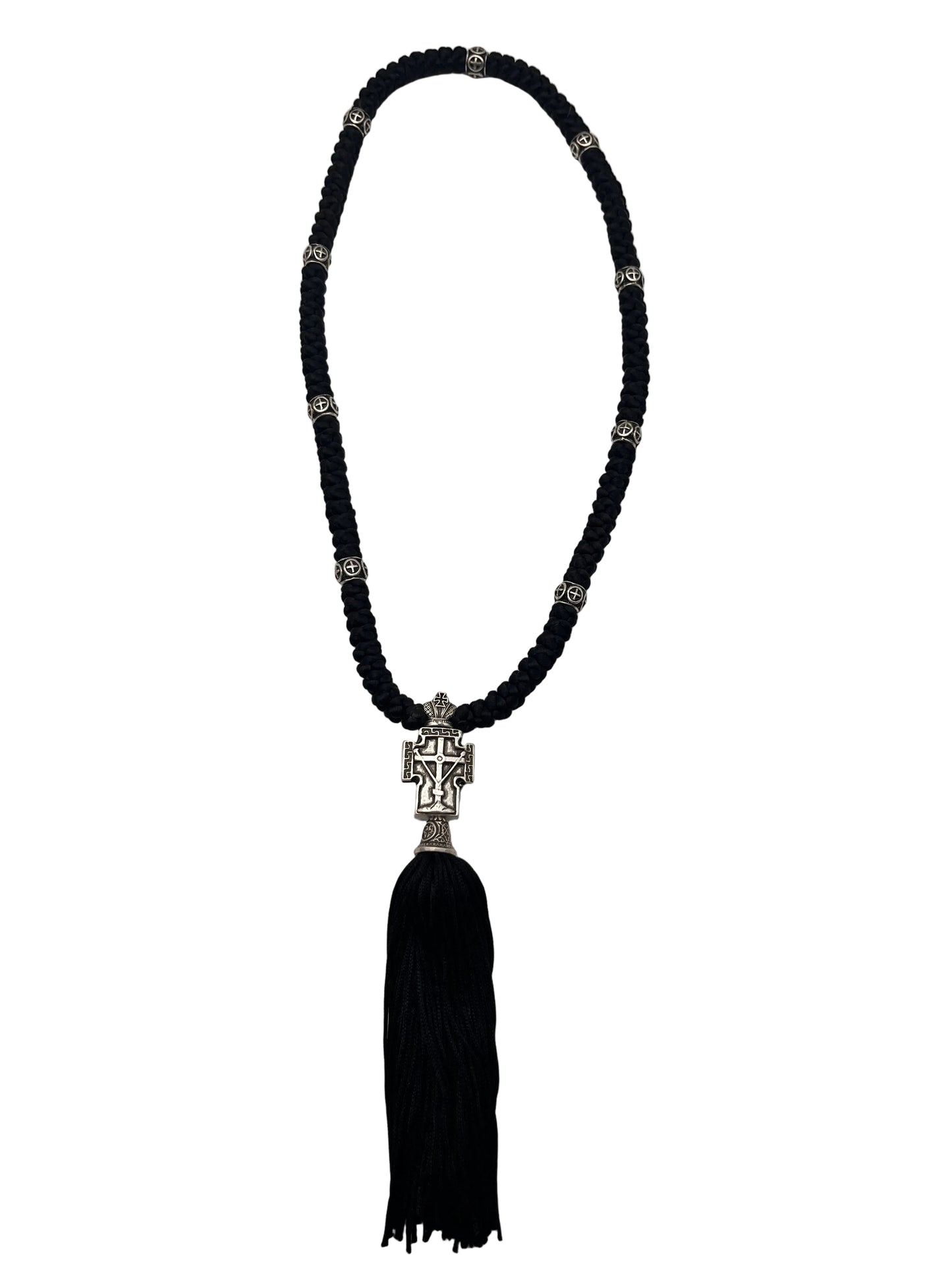 100-knot Prayer Rope with Metallic Beads and Metallic Cross (nickel) Style No. 01