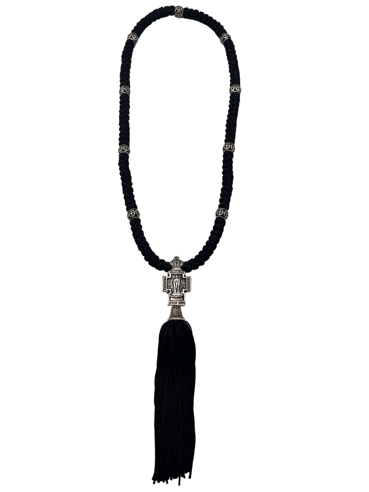 100-knot Prayer Rope with Metallic Beads and Metallic Cross (nickel) Style No. 01 back