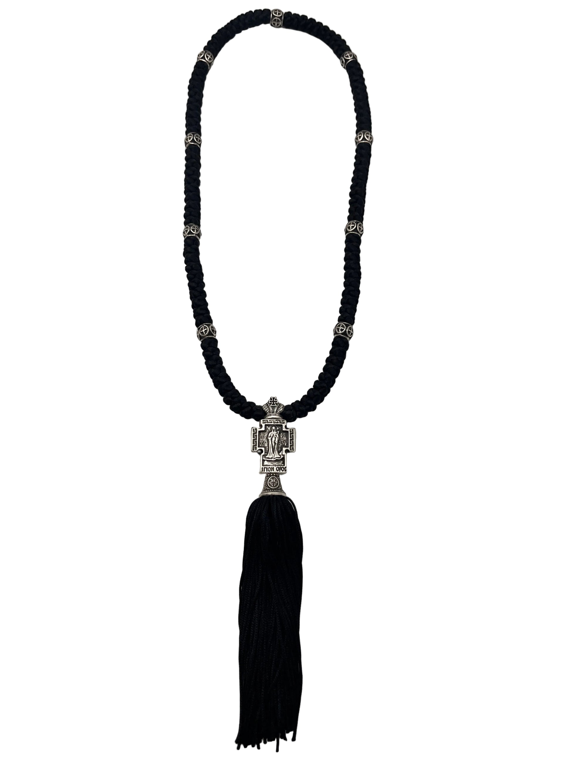 100-knot Prayer Rope with Metallic Beads and Metallic Cross (nickel) Style No. 01 back