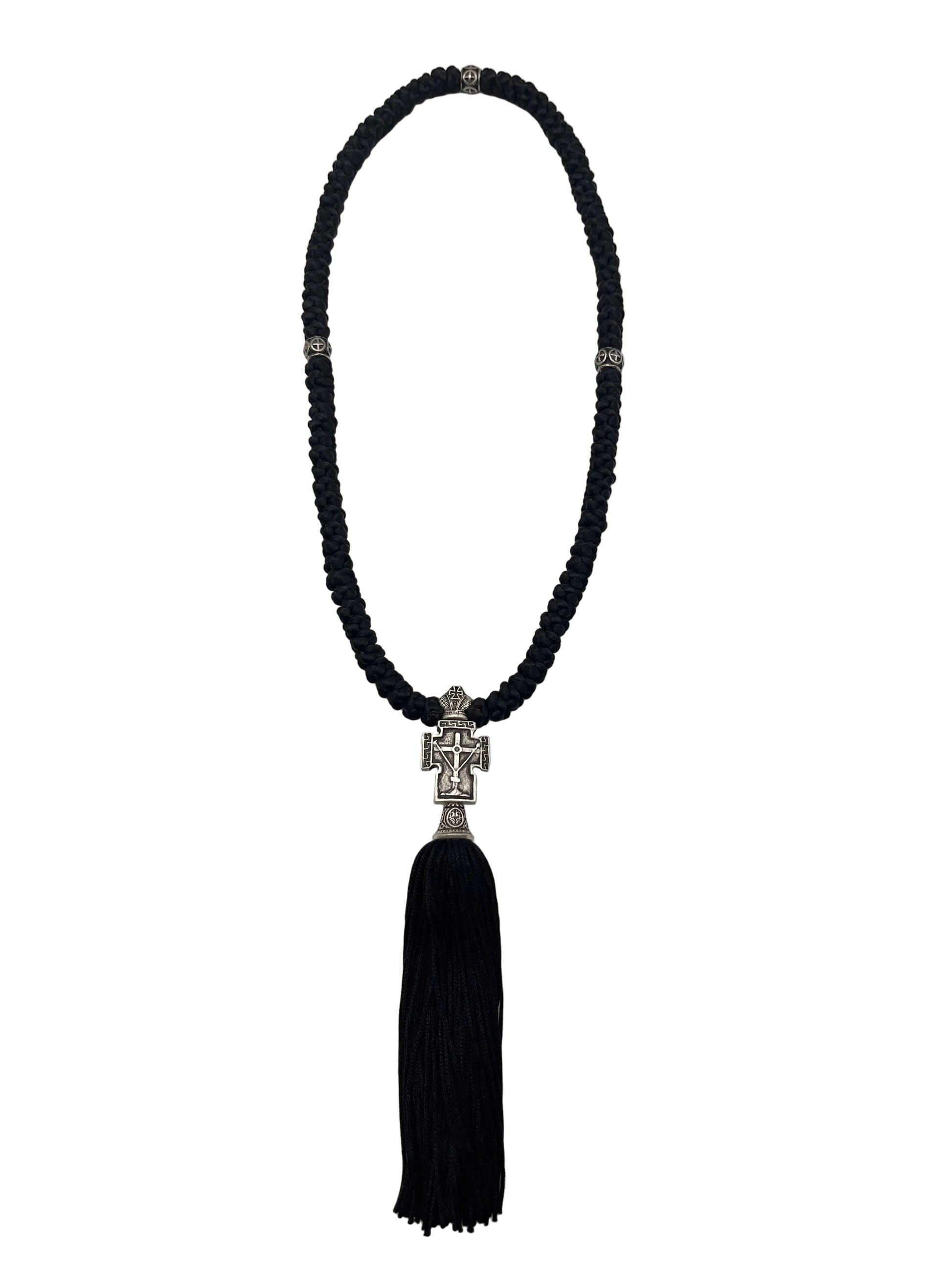 100-knot Prayer Rope with Metallic Beads and Metallic Cross (nickel) Style No. 02
