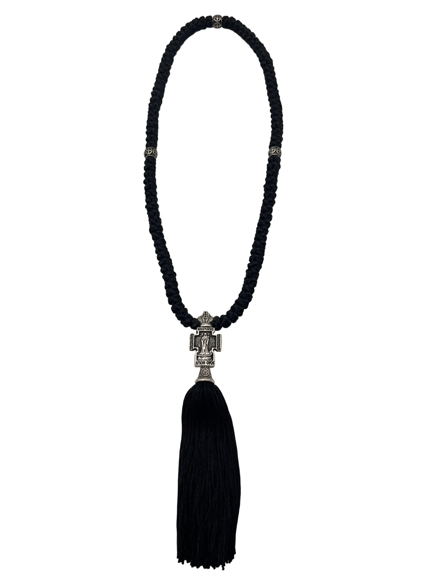 100-knot Prayer Rope with Metallic Beads and Metallic Cross (nickel) Style No. 02 back