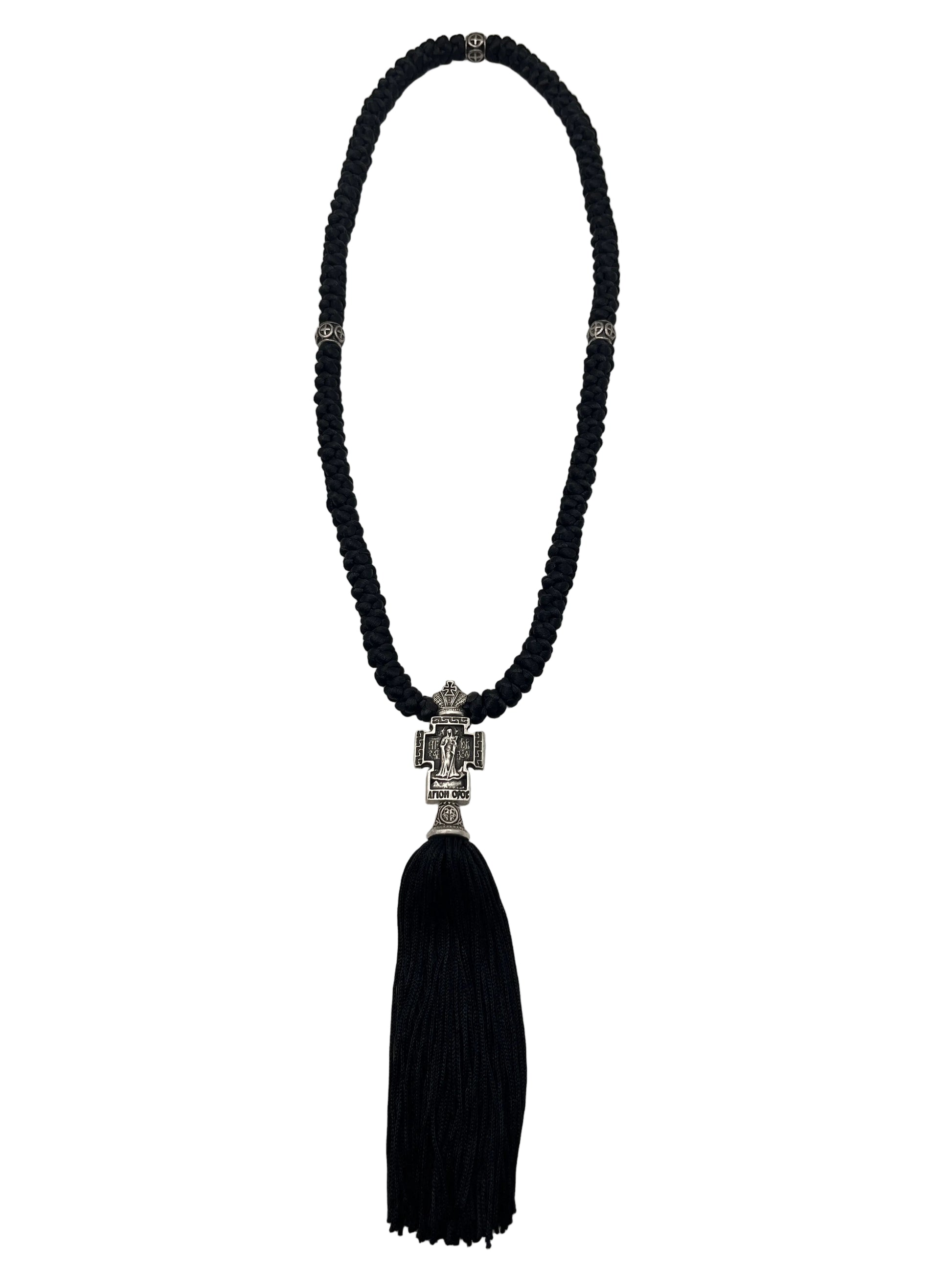 100-knot Prayer Rope with Metallic Beads and Metallic Cross (nickel) Style No. 02 back