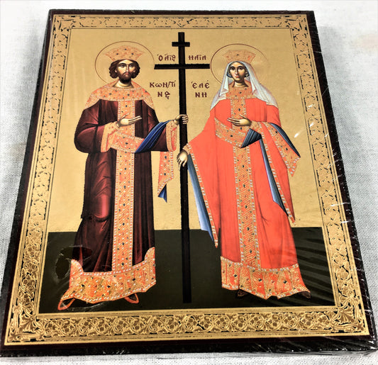 Wooden Russian Icon: Saints Constantine & Helen