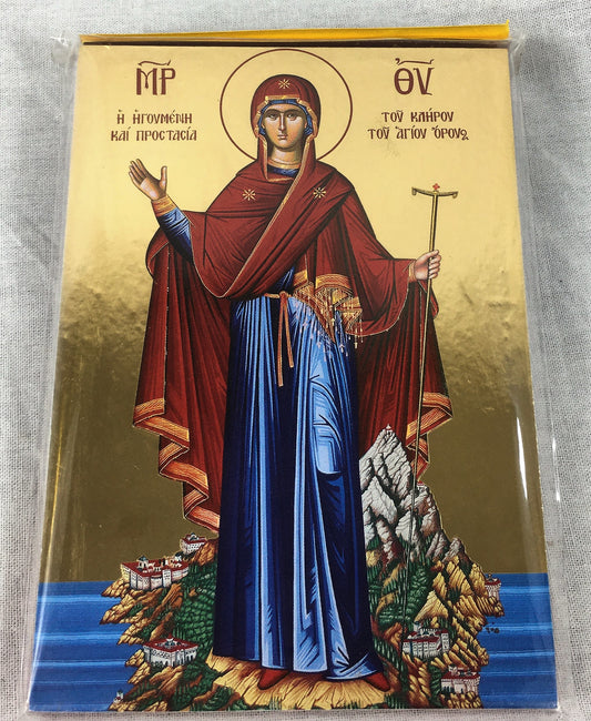 Wooden Byzantine Icon: Theotokos, Protectress of Mt. Athos