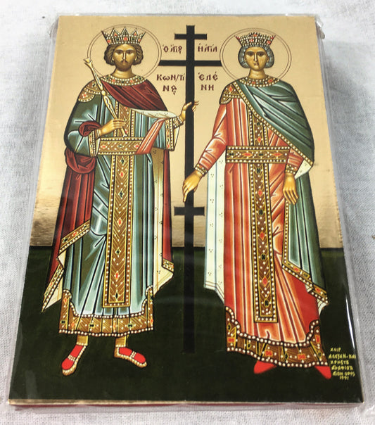 Sts. Constantine & Helen - Wooden Byzantine Icon